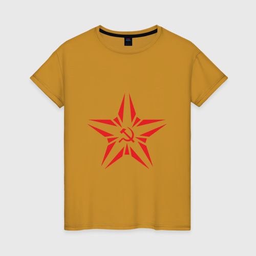 Женская футболка хлопок с принтом Звезда - Серп и Молот, вид спереди #2
