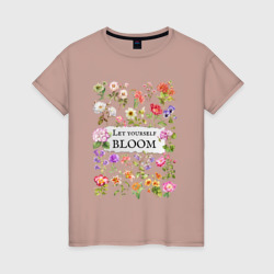 Женская футболка хлопок Позволь себе расцвести разные цветы ботаника акварель