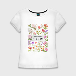 Женская футболка хлопок Slim Позволь себе расцвести разные цветы ботаника акварель