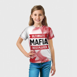 Футболка с принтом Mafia: красные таблички Best Player и Ultimate для ребенка, вид на модели спереди №3. Цвет основы: белый