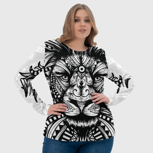 Женский лонгслив 3D Черно белый Африканский Лев Black and White Lion - фото 6