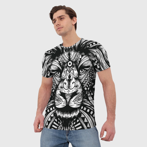 Мужская футболка 3D Черно белый Африканский Лев Black and White Lion, цвет 3D печать - фото 3