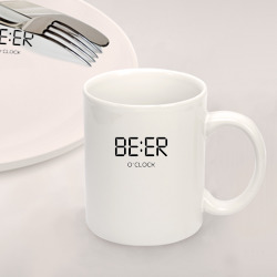 Набор: тарелка кружка с принтом Beer o'clock для любого человека, вид спереди №2. Цвет основы: белый
