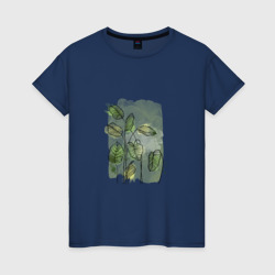 Женская футболка хлопок Нежные листья на акварельном фоне