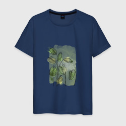 Нежные листья на акварельном фоне – Мужская футболка хлопок с принтом купить со скидкой в -20%