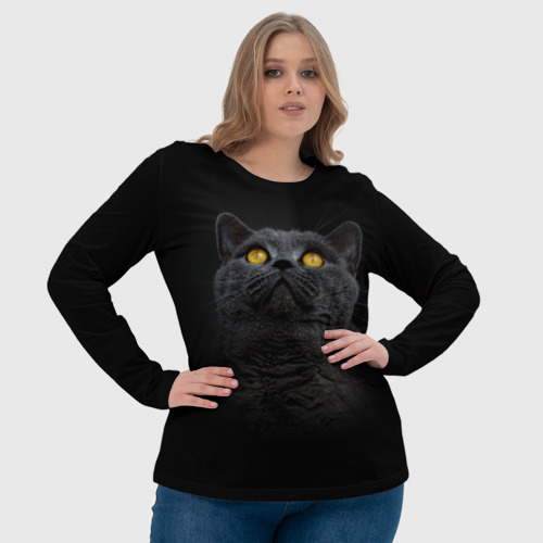 Женский лонгслив 3D с принтом Черный кот британец, фото #4