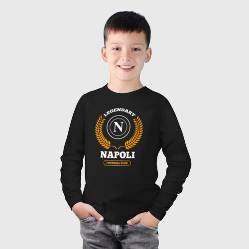 Детский лонгслив хлопок Лого Napoli и надпись Legendary Football Club, цвет черный - фото 3