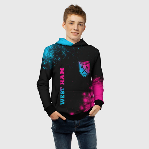 Детская толстовка 3D West Ham Neon Gradient, цвет черный - фото 6