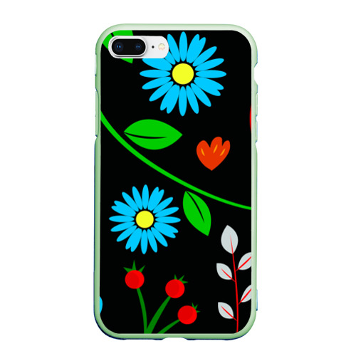 Чехол для iPhone 7Plus/8 Plus матовый Цветы - микро, цвет салатовый