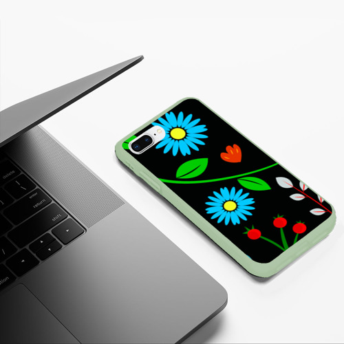 Чехол для iPhone 7Plus/8 Plus матовый Цветы - микро, цвет салатовый - фото 5