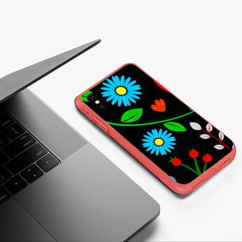 Чехол для iPhone XS Max матовый Цветы - микро, цвет красный - фото 5
