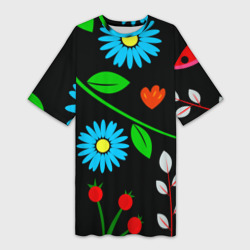 Платье-футболка 3D Цветы - микро