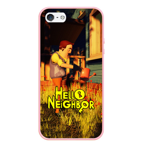 Чехол для iPhone 5/5S матовый Hello Neighbor Привет сосед поливает, цвет баблгам