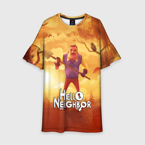 Детское платье 3D Hello Neighbor Привет сосед с лопатой, цвет 3D печать