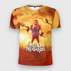 Мужская футболка 3D Slim Hello Neighbor Привет сосед с лопатой