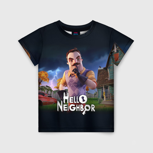 Детская футболка с принтом Hello Neighbor игра Привет сосед, вид спереди №1