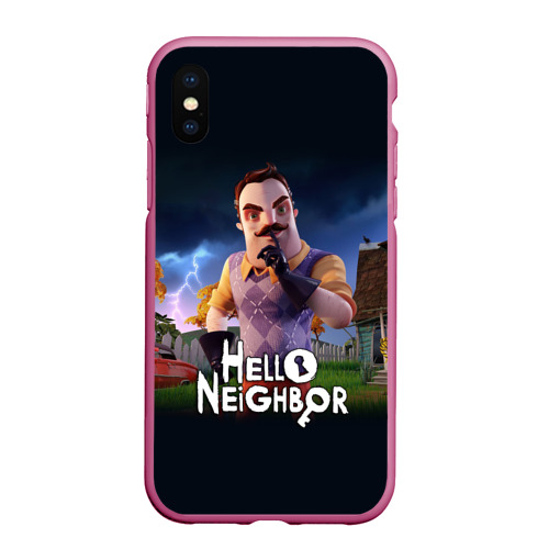 Чехол для iPhone XS Max матовый Hello Neighbor игра Привет сосед, цвет малиновый