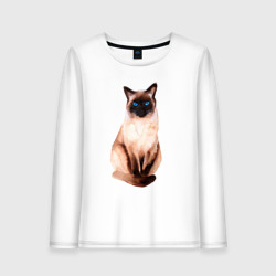 Женский лонгслив хлопок Сиамская кошка акварелью