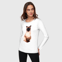 Женский лонгслив хлопок Сиамская кошка акварелью - фото 2