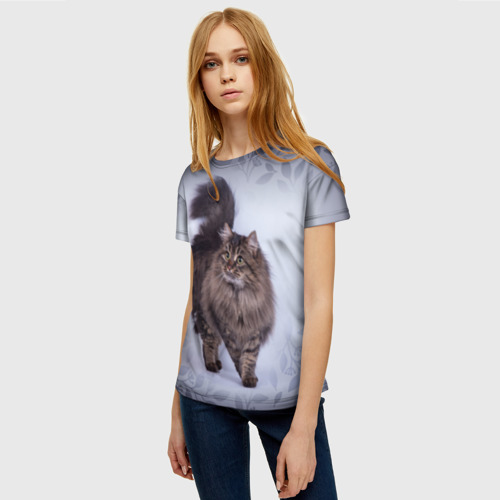 Женская футболка 3D Красивый сибирский котик, цвет 3D печать - фото 3