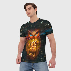 Мужская футболка 3D Космический взгляд совы - фото 2