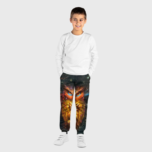 Детские брюки 3D с принтом Космический взгляд совы, вид сбоку #3
