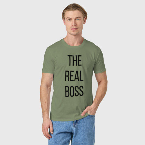 Мужская футболка хлопок The Real boss!, цвет авокадо - фото 3