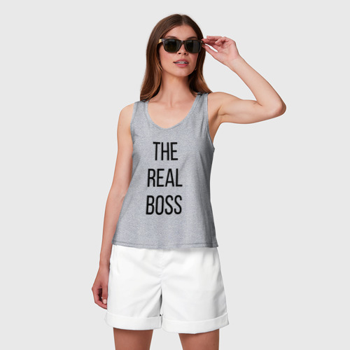 Женская майка хлопок The Real boss!, цвет меланж - фото 3