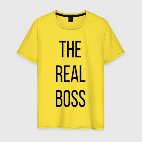 Мужская футболка хлопок The Real boss!, цвет желтый