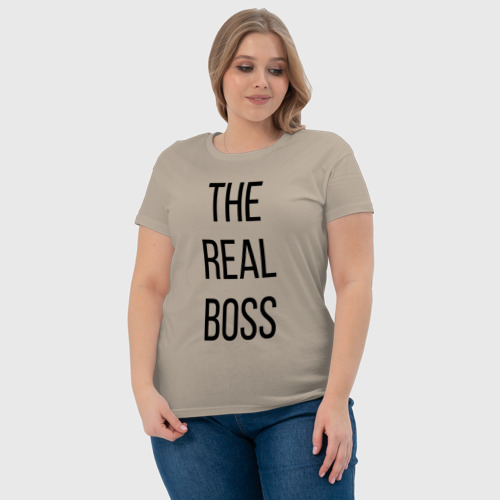 Женская футболка хлопок The Real boss!, цвет миндальный - фото 6