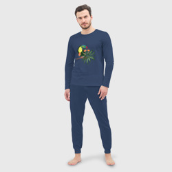 Мужская пижама с лонгсливом хлопок Птица тукан с цветами и листьями - фото 2