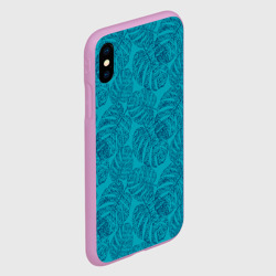 Чехол для iPhone XS Max матовый Синие листья монстеры на голубом - фото 2
