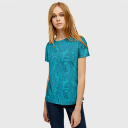 Женская футболка 3D Синие листья монстеры на голубом - фото 2