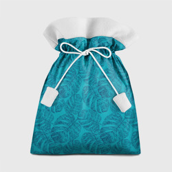 Подарочный 3D мешок Синие листья монстеры на голубом