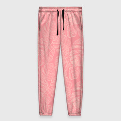 Женские брюки 3D Бежевые листья монстеры на розовом
