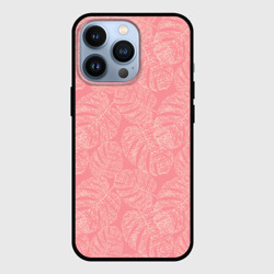 Чехол для iPhone 13 Pro Бежевые листья монстеры на розовом