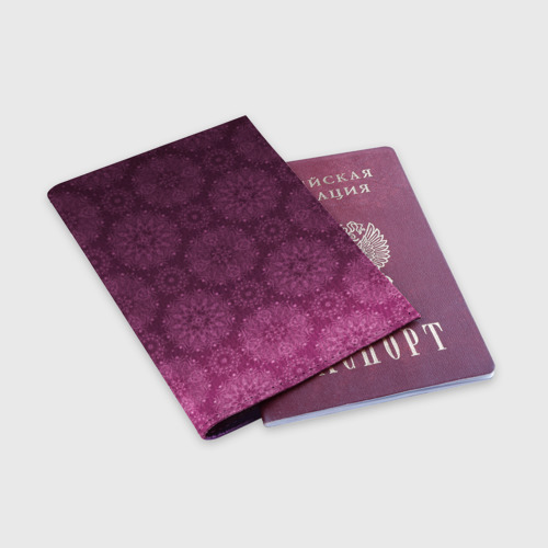 Обложка для паспорта матовая кожа Ажурный орнамент на бордовом градиентном фоне, цвет фиолетовый - фото 3
