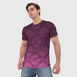 Мужская футболка 3D Ажурный орнамент на бордовом градиентном фоне - фото 2