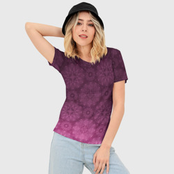Женская футболка 3D Slim Ажурный орнамент на бордовом градиентном фоне - фото 2