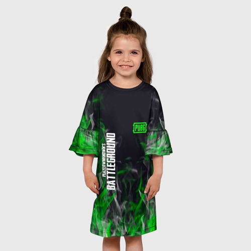 Детское платье 3D PUBG - зелёное пламя, цвет 3D печать - фото 4
