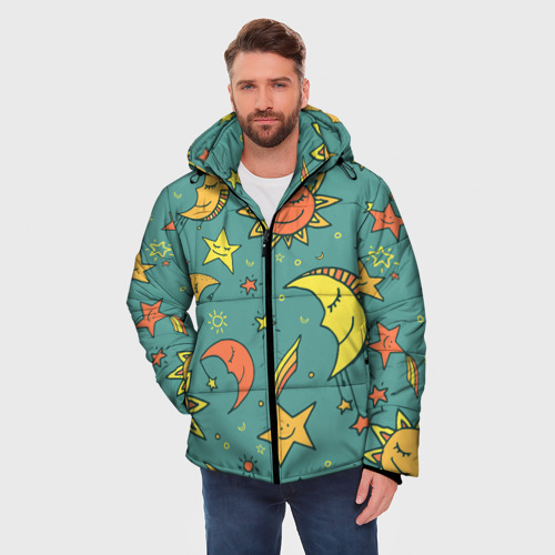 Мужская зимняя куртка 3D Солнце, Луна и Звёзды, цвет светло-серый - фото 3