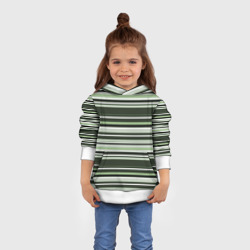 Толстовка с принтом Горизонтальные зеленые  белые полосы для ребенка, вид на модели спереди №3. Цвет основы: белый
