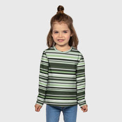 Лонгслив с принтом Горизонтальные зеленые  белые полосы для ребенка, вид на модели спереди №3. Цвет основы: белый