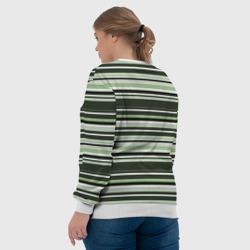 Свитшот с принтом Горизонтальные зеленые  белые полосы для женщины, вид на модели сзади №3. Цвет основы: белый
