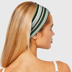 Повязка с принтом Горизонтальные зеленые  белые полосы для женщины, вид на модели спереди №3. Цвет основы: белый