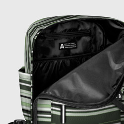 Рюкзак с принтом Горизонтальные зеленые  белые полосы для женщины, вид на модели спереди №5. Цвет основы: белый