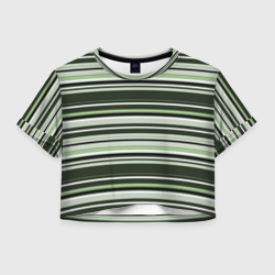 Горизонтальные зеленые  белые полосы – Женская футболка Crop-top 3D с принтом купить