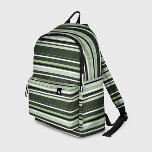 Рюкзак с принтом Горизонтальные зеленые  белые полосы, вид спереди №1
