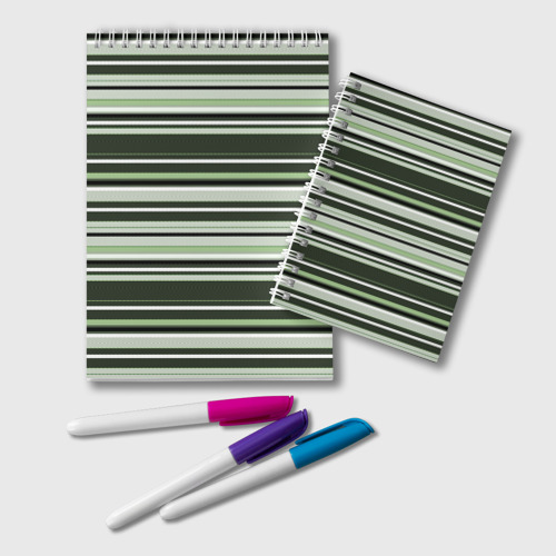 Блокноты с принтом Горизонтальные зеленые  белые полосы, вид спереди №1