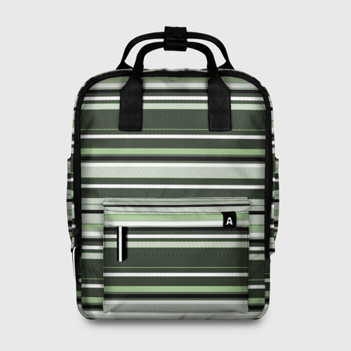 Женский рюкзак с принтом Горизонтальные зеленые  белые полосы, вид спереди №1
